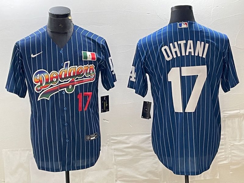 Men Los Angeles Dodgers #17 Ohtani Blue stripe Nike Game MLB Jersey style 10->los angeles dodgers->MLB Jersey